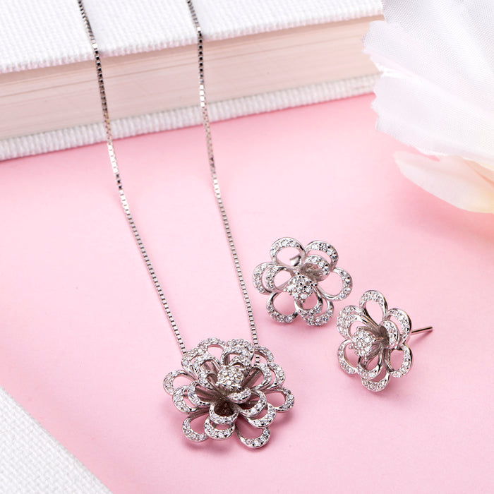 Shimmering Elegance Rhodium-Plated 925 Sterling Silver Jewelry Set with Cubic Zirconia