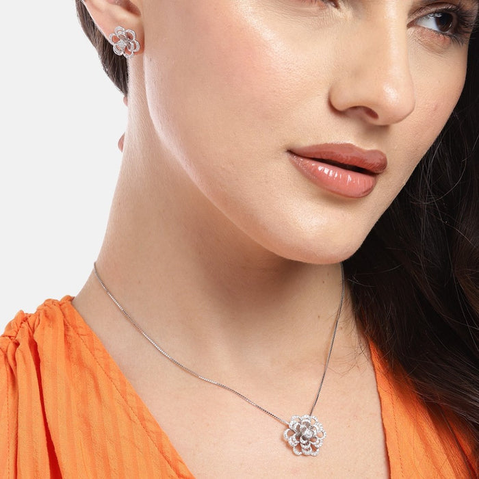 Shimmering Elegance Rhodium-Plated 925 Sterling Silver Jewelry Set with Cubic Zirconia