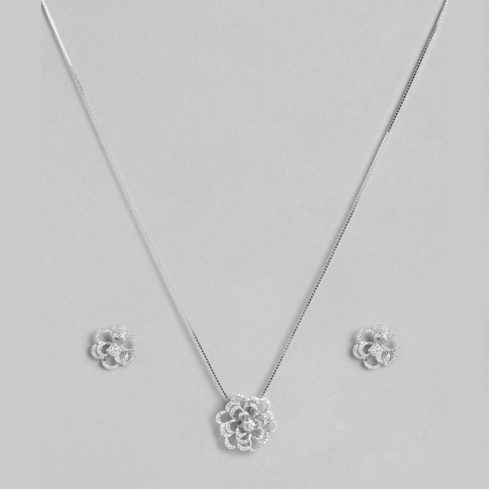 Shimmering Elegance Rhodium-Plated 925 Sterling Silver Jewelry Set with Cubic Zirconia