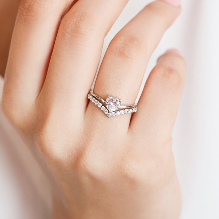 925 Sterling Silver Shimmering Love Rhodium-Plated Heart CZ 925 Sterling Silver Ring (Adjustable) for Women – Zavya