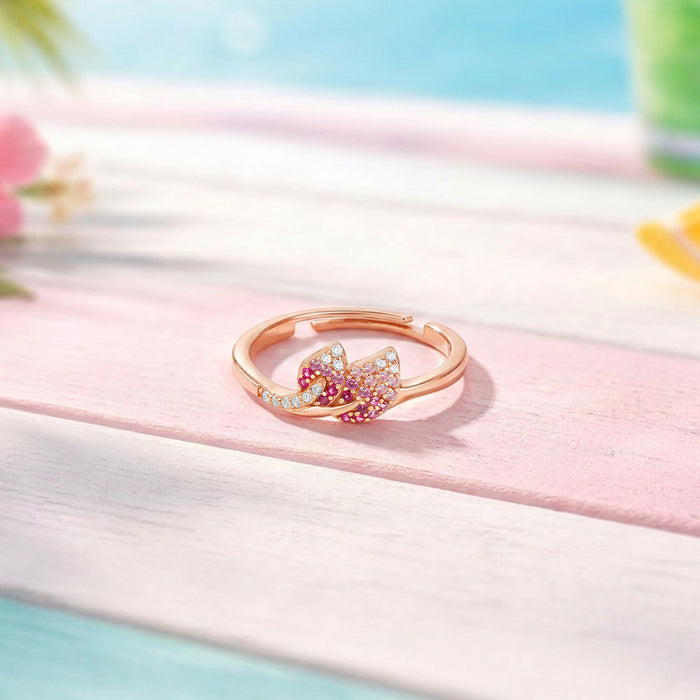 Shimmering Pink Petal Rose Gold Plated 925 Silver Adjustable Women Ring (Zavya Signature)