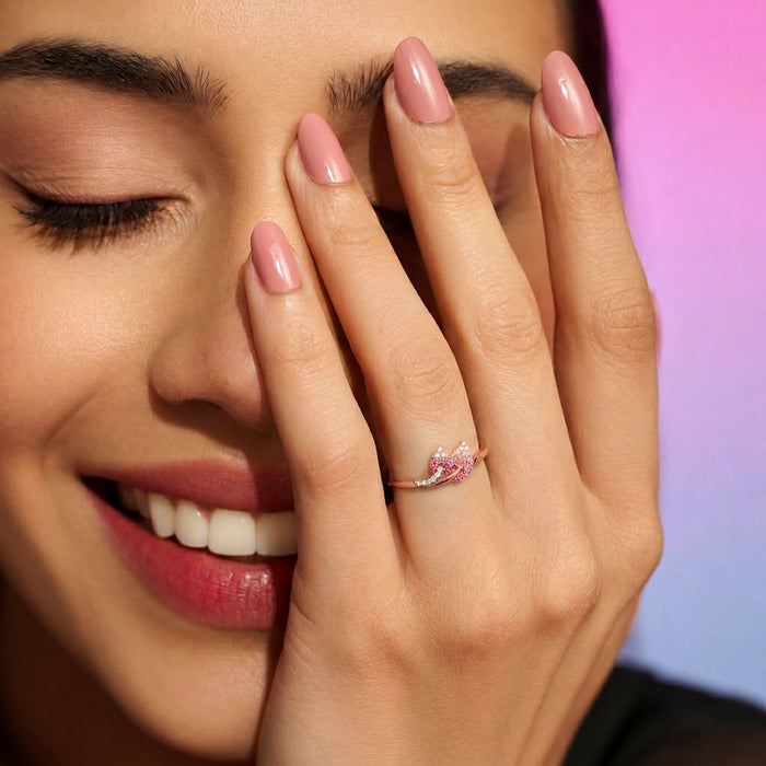 Shimmering Pink Petal Rose Gold Plated 925 Silver Adjustable Women Ring (Zavya Signature)