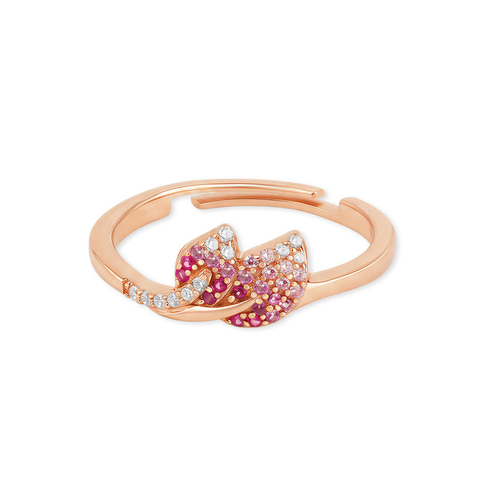 Shimmering Pink Petal Rose Gold Plated 925 Silver Adjustable Women Ring (Zavya Signature)