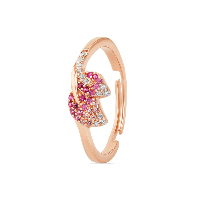 Shimmering Pink Petal Rose Gold Plated 925 Silver Adjustable Women Ring (Zavya Signature)