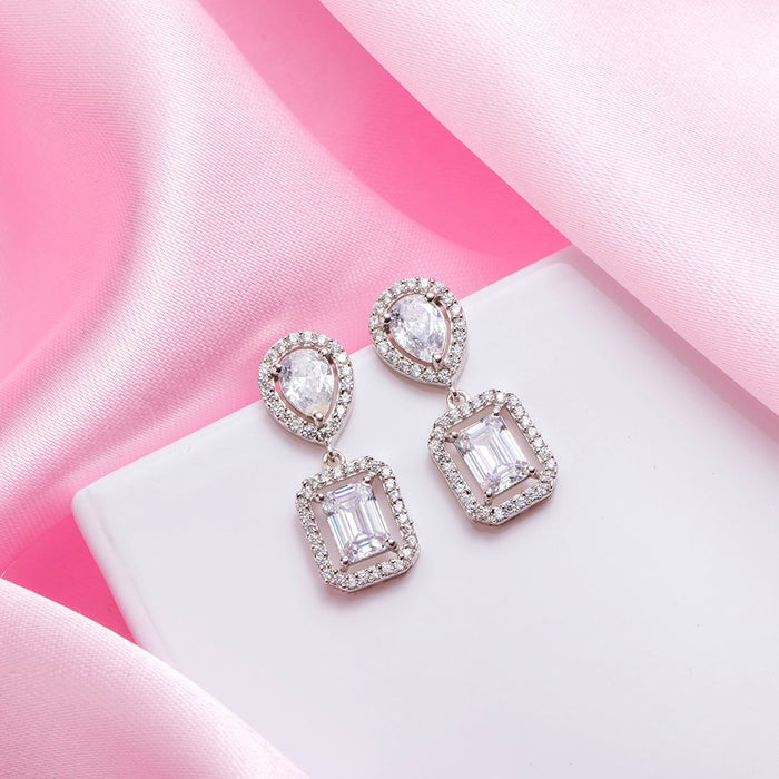 Shimmering Stardust CZ Rhodium-Plated 925 Sterling Silver Earrings