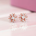 Shinning Flower Rose Gold Studs 925 Silver Earrings