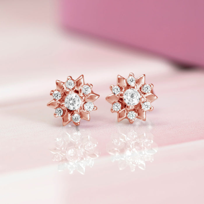 Shinning Flower Rose Gold Studs 925 Silver Earrings