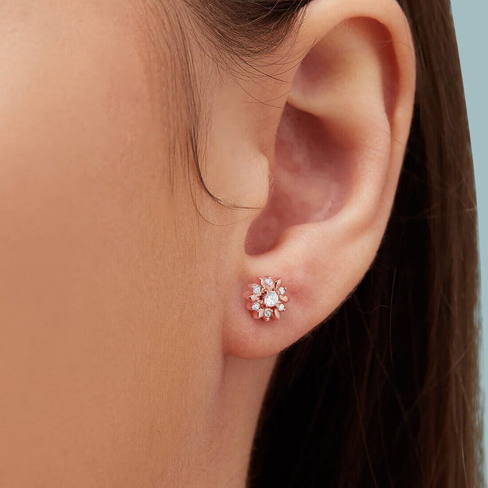 Shinning Flower Rose Gold Studs 925 Silver Earrings