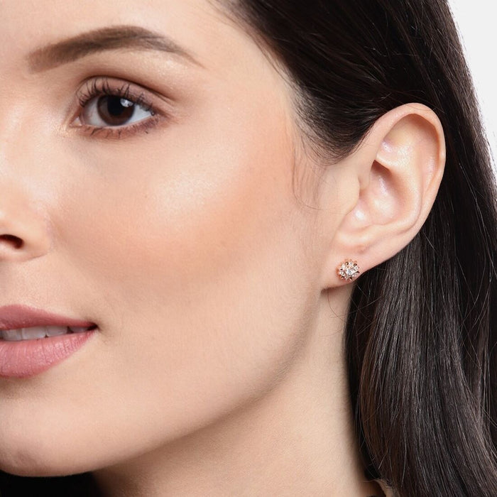 Shinning Flower Rose Gold Studs 925 Silver Earrings