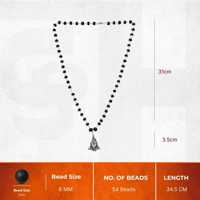 Shiv Pendant Karungali Malai Silver Cap Necklace with Govt. Certification - view 3