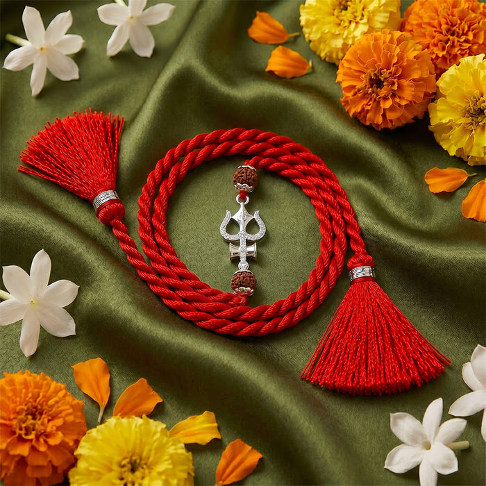 Shiva Trishul & Rudraksha Silver Rakhi (Zavya Signature)