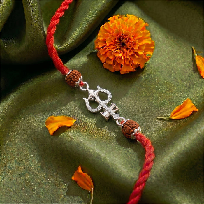 Shiva Trishul & Rudraksha Silver Rakhi (Zavya Signature)