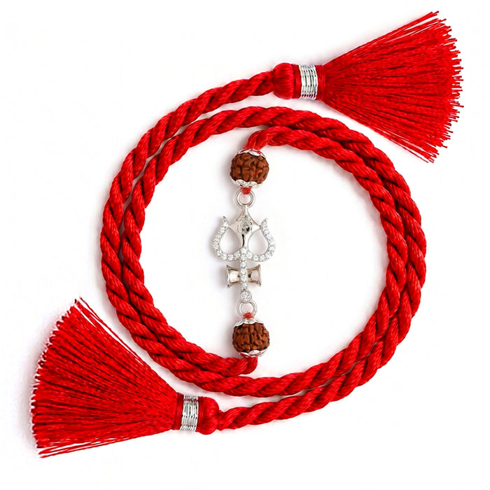 Shiva Trishul & Rudraksha Silver Rakhi (Zavya Signature)
