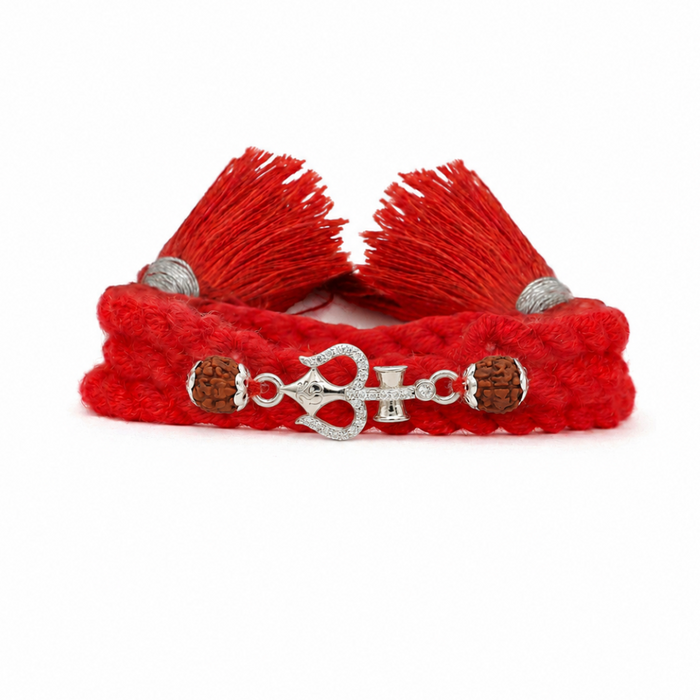 Shiva Trishul & Rudraksha Silver Rakhi (Zavya Signature)