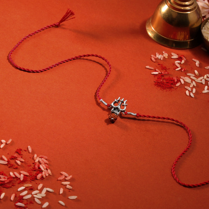 Shiva's Blessing With Rudraksh Rhodium-Plated Sterling Silver Thread Rakhi For Him
