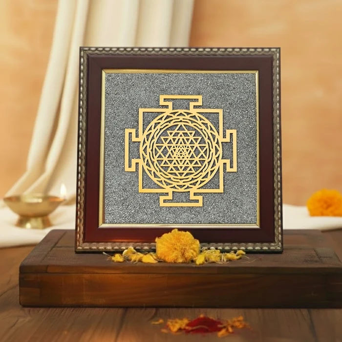 Shree Yantra Raw Pyrite Frame for Wealth Manifestation