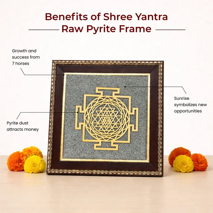 Shree Yantra Raw Pyrite Frame for Wealth Manifestation - view 4