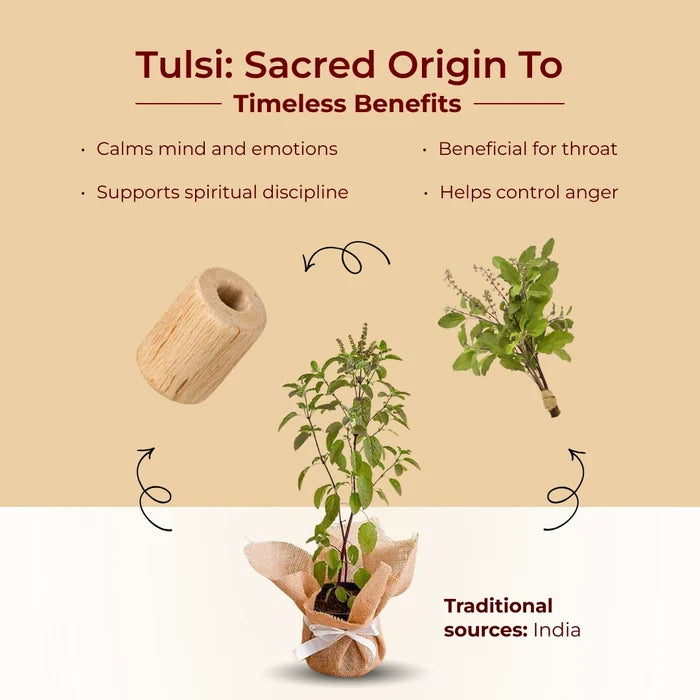 Divine Hindu original Tulsi wood mala beads – close-up detail