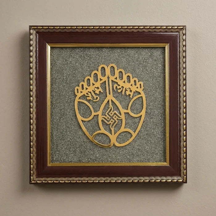 Shubh Labh Raw Pyrite Frame | Swastika Symbol for Prosperity