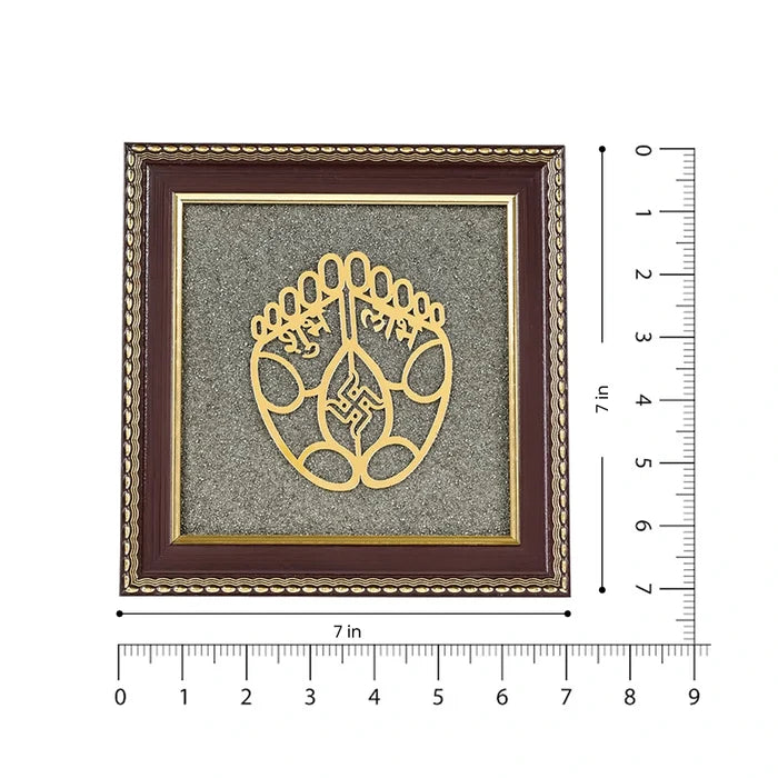 Shubh Labh Raw Pyrite Frame | Swastika Symbol for Prosperity - view 2
