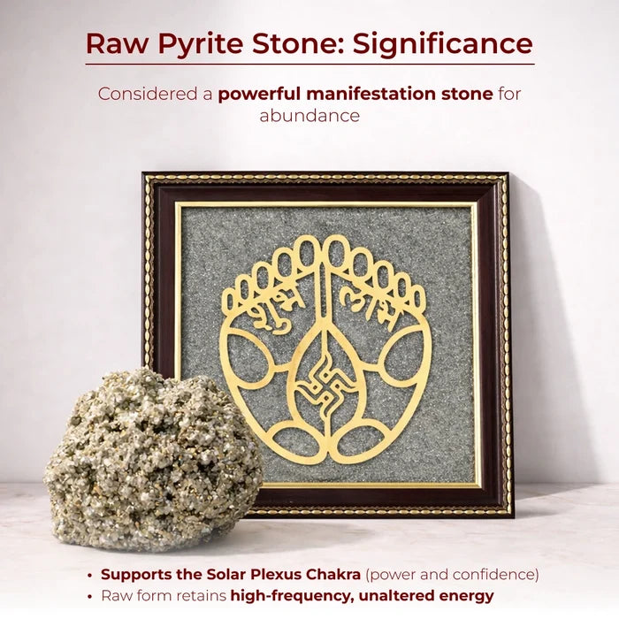 Shubh Labh Raw Pyrite Frame | Swastika Symbol for Prosperity - view 3