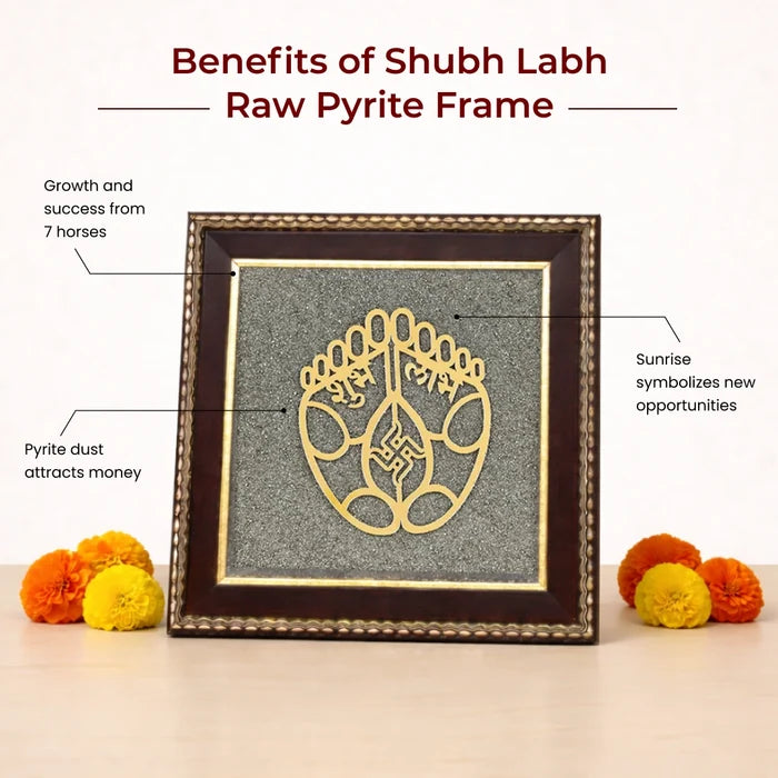 Shubh Labh Raw Pyrite Frame | Swastika Symbol for Prosperity - view 4