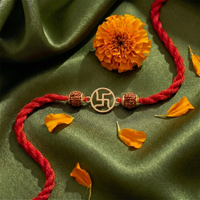 Shubh Swastik Gold Plated Silver Rakhi (Zavya Signature)