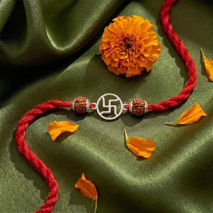 Shubh Swastik Rhodium plated Silver Rakhi Fridge Magnet Hamper
