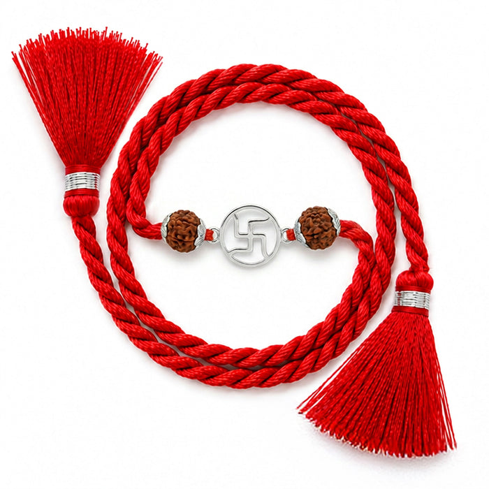 Shubh Swastik Rhodium plated Silver Rakhi Fridge Magnet Hamper