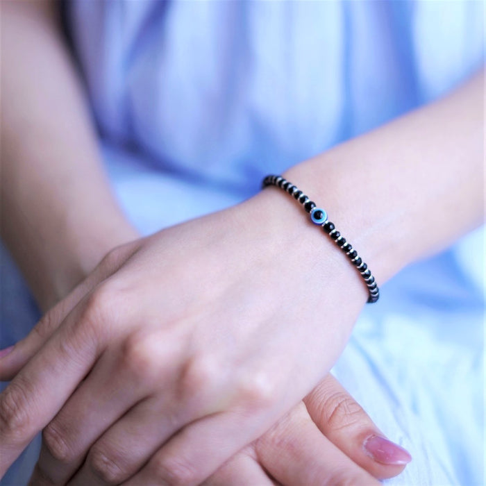 Silent Guardian Black Beaded 925 Silver Evil Eye Bracelet (Adjustable)