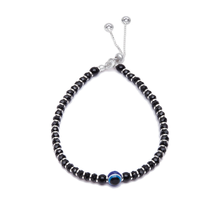 Silent Guardian Black Beaded 925 Silver Evil Eye Bracelet (Adjustable)