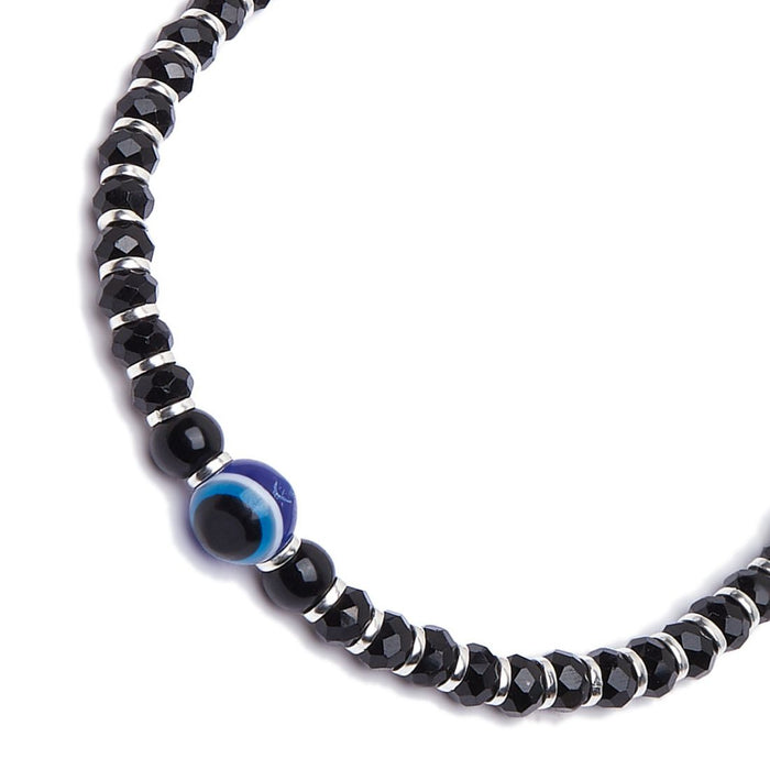 Silent Guardian Black Beaded 925 Silver Evil Eye Bracelet (Adjustable)