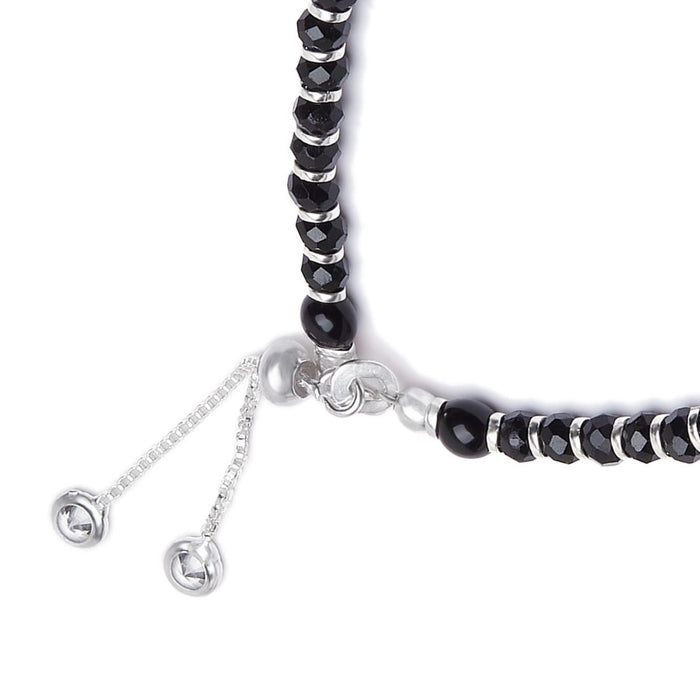 Silent Guardian Black Beaded 925 Silver Evil Eye Bracelet (Adjustable)