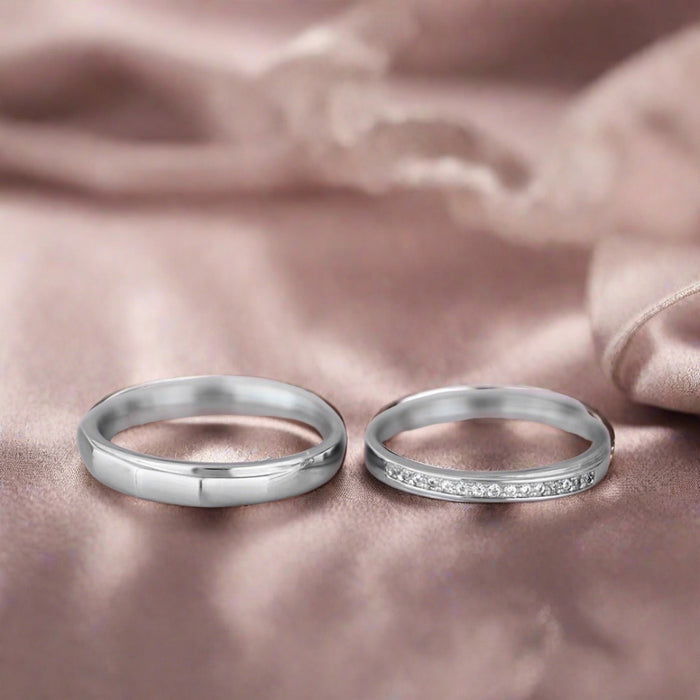 Silent Promise Rhodium Plated 925 Silver Couples Rings (Adjustable)