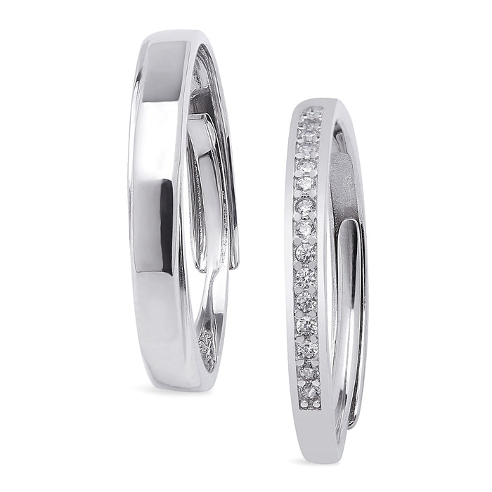 Silent Promise Rhodium Plated 925 Silver Couples Rings (Adjustable)