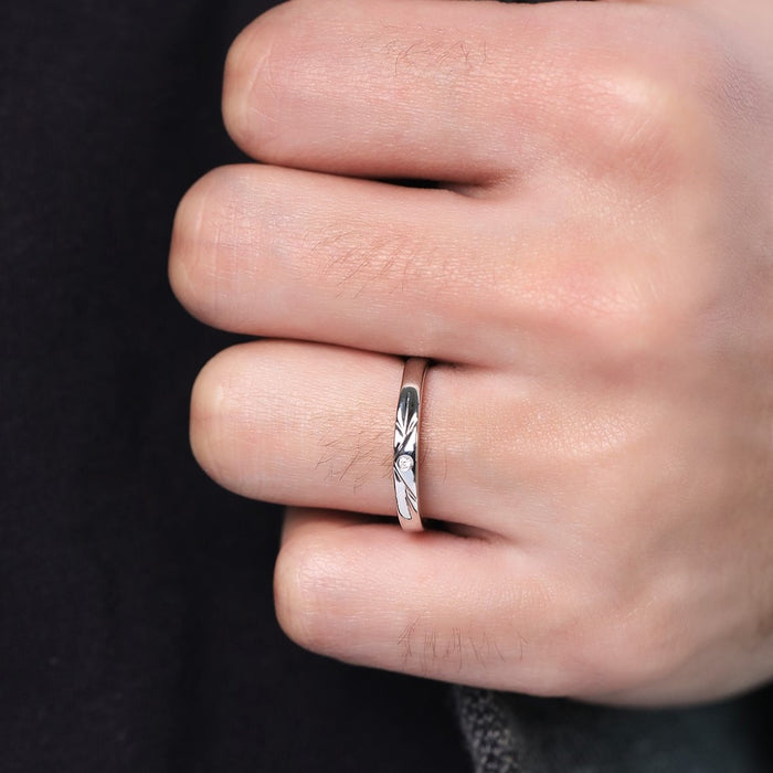 Silent Strength CZ Rhodium Plated 925 Silver Mens Ring (Adjustable)