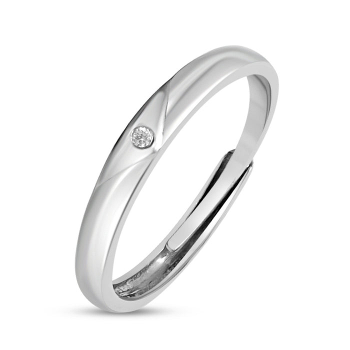 Silent Strength CZ Rhodium Plated 925 Silver Mens Ring (Adjustable)
