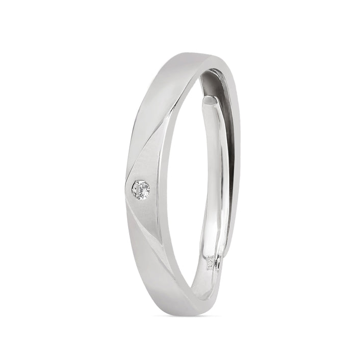 Silent Strength CZ Rhodium Plated 925 Silver Mens Ring (Adjustable)