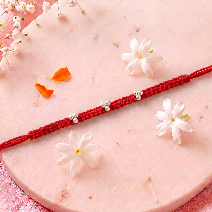 Silver Beaded Rakhi for Bhabhi
