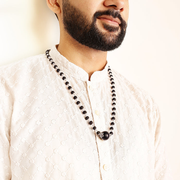 Silver Cap Karungali Mala with Large Bead, Gov. Lab Certified - view 3