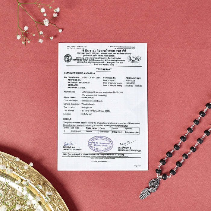 Silver Cap Karungali Mala with Vel Peacock Pendant - view 4