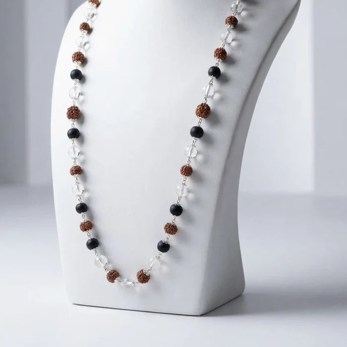 Silver Cap Rudraksha Karungali Sphatik Mala