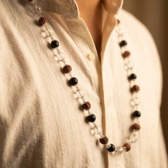 Silver Cap Rudraksha Karungali Sphatik Mala - view 2