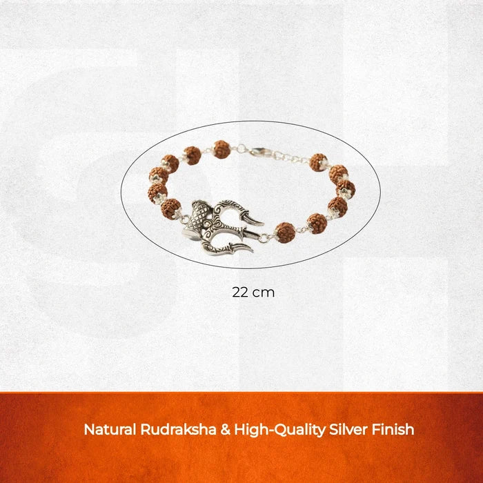 Silver Cap Rudraksha Bracelet with Trishul Damroo - view 3