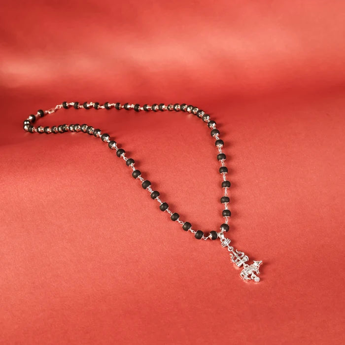 Silver Capped Karungali with Trishul Nandi Pendant with FREE Karungali Bracelet