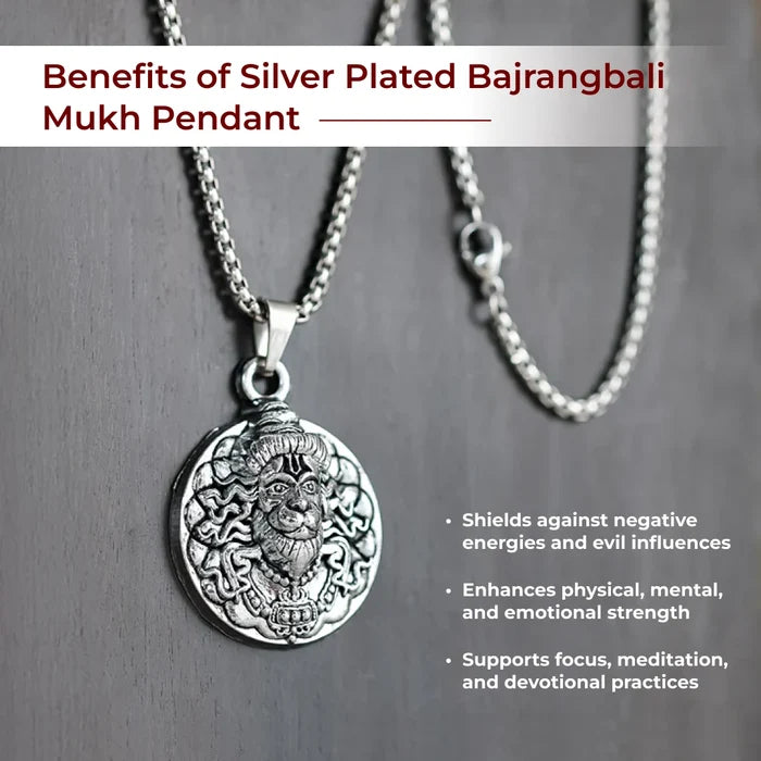 Silver Plated Bajrangbali Mukh Pendant - view 3