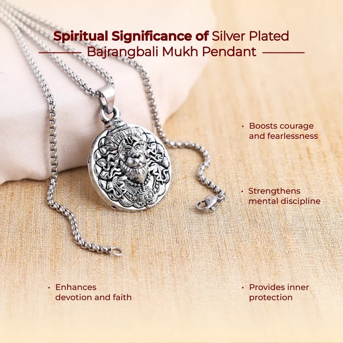 Silver Plated Bajrangbali Mukh Pendant - view 4
