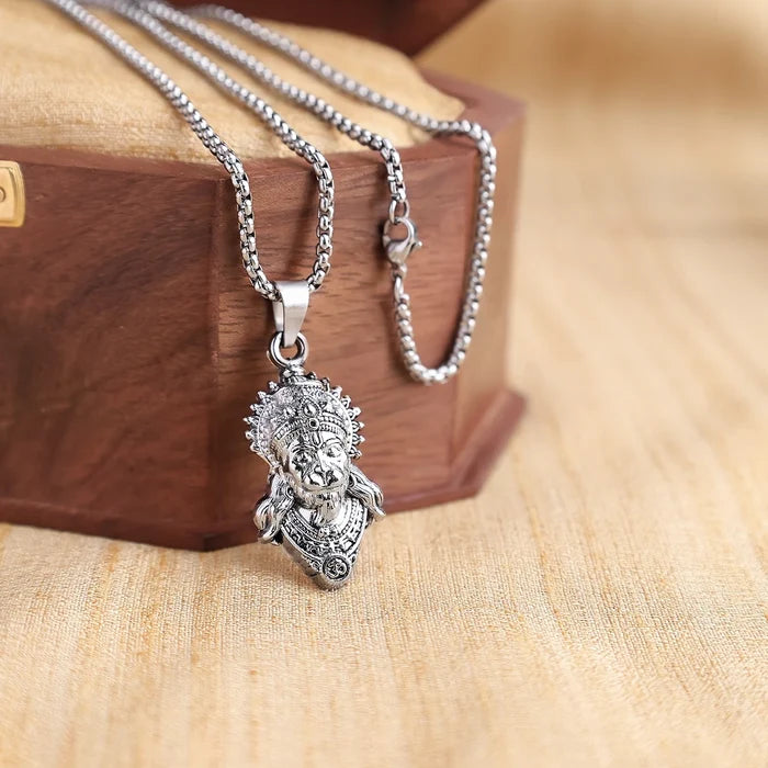 Silver Plated Hanuman Ji Face Pendant