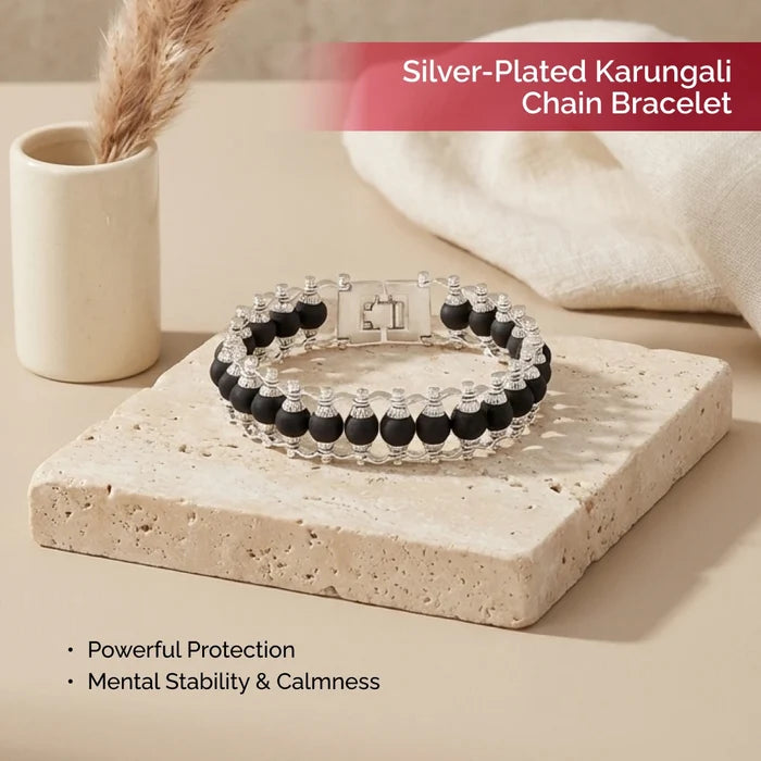 Silver-Plated Karungali Chain Bracelet - Made from Natural Ebony Wood - view 3