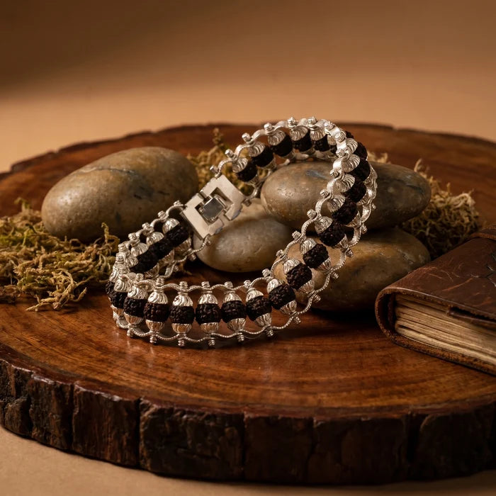 Silver Plated Premium Rudraksha Chain Bracelet